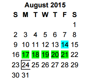 District School Academic Calendar for Austin Elementary for August 2015