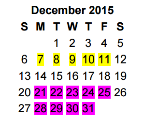 District School Academic Calendar for Griffin Elementary for December 2015