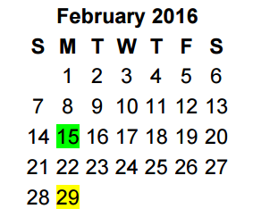 District School Academic Calendar for Robert E Lee High School for February 2016