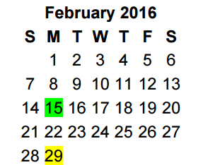 District School Academic Calendar for Peete Elementary for February 2016