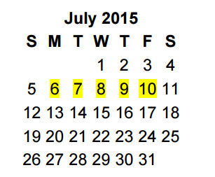 District School Academic Calendar for Camp Tyler for July 2015