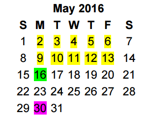 District School Academic Calendar for John Tyler High School for May 2016