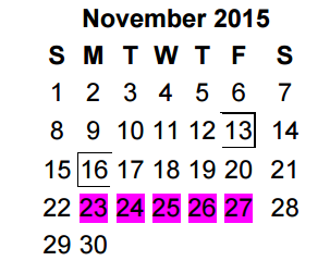 District School Academic Calendar for Ramey Elementary for November 2015