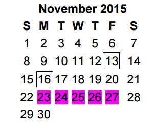 District School Academic Calendar for Bell Elementary for November 2015