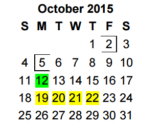 District School Academic Calendar for Camp Tyler for October 2015