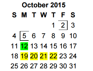 District School Academic Calendar for Alvin V Anderson Educational Compl for October 2015