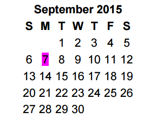 District School Academic Calendar for Jim Plyler Instructional Complex for September 2015