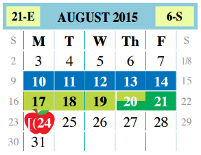 District School Academic Calendar for United Step Academy for August 2015