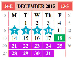District School Academic Calendar for United Step Academy for December 2015