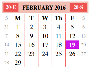 District School Academic Calendar for Juvenille Justice Alternative Prog for February 2016