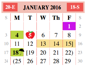 District School Academic Calendar for Gutierrez Elementary for January 2016