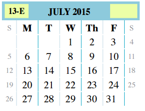 District School Academic Calendar for John B Alexander High School for July 2015