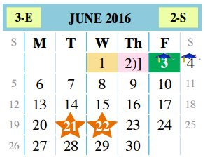 District School Academic Calendar for United Step Academy for June 2016