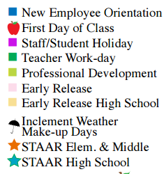 District School Academic Calendar Legend for Nye Elementary