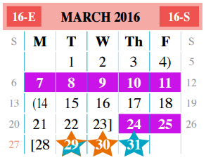 District School Academic Calendar for Clark Middle for March 2016