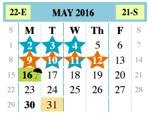 District School Academic Calendar for Henry Cuellar Elementary for May 2016