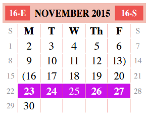 District School Academic Calendar for Gutierrez Elementary for November 2015
