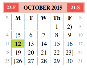 District School Academic Calendar for John B Alexander High School for October 2015