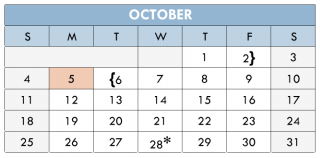 District School Academic Calendar for Stars High School for October 2015