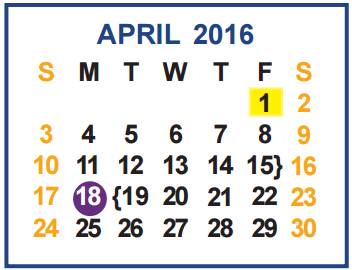 District School Academic Calendar for A N Rico Elementary for April 2016