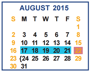 District School Academic Calendar for Central Middle School for August 2015