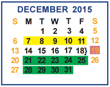 District School Academic Calendar for Horton Disciplinary Alternative Ed for December 2015