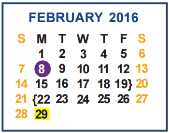 District School Academic Calendar for A N Rico Elementary for February 2016