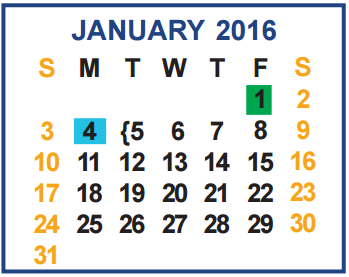 District School Academic Calendar for Horton Disciplinary Alternative Ed for January 2016
