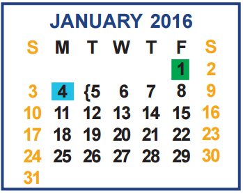 District School Academic Calendar for Cuellar Middle School for January 2016