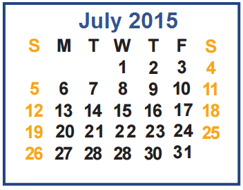District School Academic Calendar for Cuellar Middle School for July 2015
