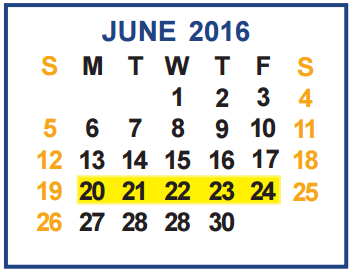 District School Academic Calendar for A N Rico Elementary for June 2016