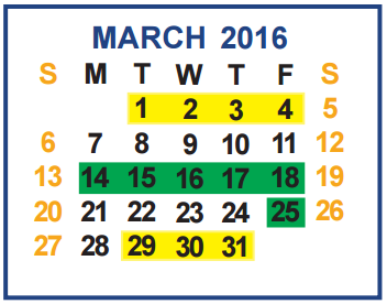 District School Academic Calendar for A N Rico Elementary for March 2016