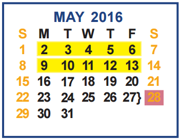 District School Academic Calendar for Cuellar Middle School for May 2016