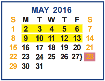 District School Academic Calendar for Horton Disciplinary Alternative Ed for May 2016