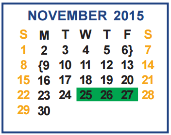 District School Academic Calendar for Central Middle School for November 2015