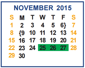 District School Academic Calendar for A N Rico Elementary for November 2015