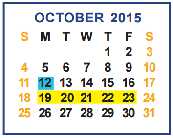 District School Academic Calendar for Memorial Elementary for October 2015