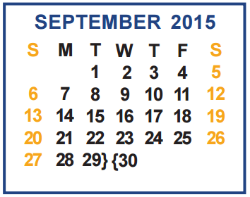 District School Academic Calendar for Memorial Elementary for September 2015