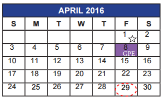 District School Academic Calendar for Jefferson Elementary for April 2016