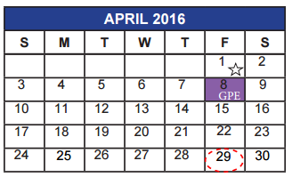 District School Academic Calendar for Milam Elementary for April 2016