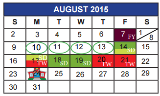 District School Academic Calendar for Paul Irwin Head Start Center for August 2015