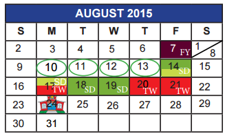 District School Academic Calendar for Cunningham School for August 2015