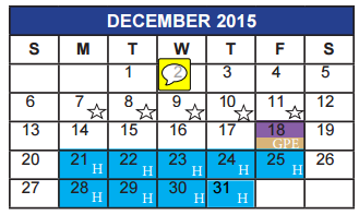 District School Academic Calendar for Rosewood Head Start for December 2015