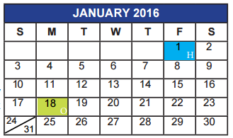 District School Academic Calendar for Carrigan Ctr for January 2016