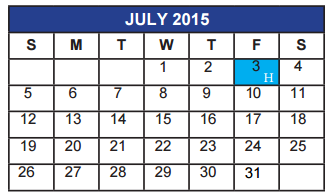 District School Academic Calendar for Jefferson Elementary for July 2015