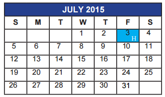 District School Academic Calendar for Kirby Math-science Ctr for July 2015