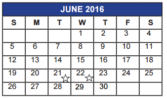 District School Academic Calendar for Rider High School for June 2016