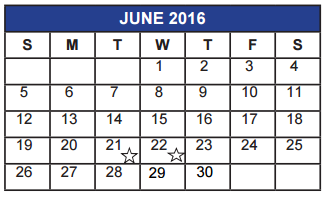 District School Academic Calendar for Fain Elementary for June 2016