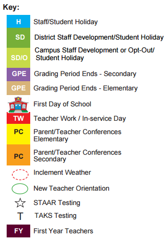 District School Academic Calendar Legend for Cunningham School