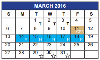 District School Academic Calendar for Wichita Falls Sp Ed Ctr for March 2016